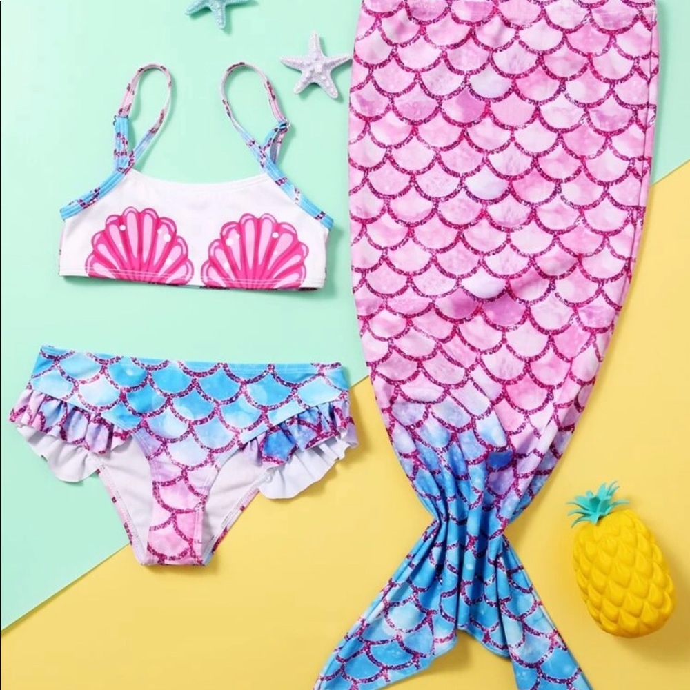 Size 5 6 shell mermaid scale 3 pc bikini cover set